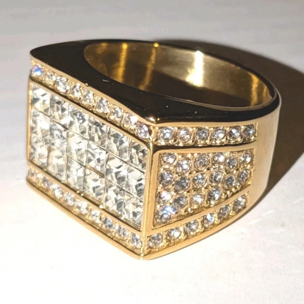 Luxury Large AAA Cubic Zirconia 316L Stainless Steel Hip Hop Ring For Men Sz 12